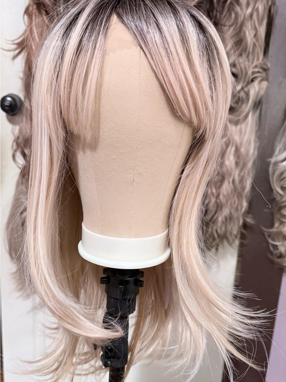 DWY Blonde Layered Synthetic Wig with Curtain Bangs